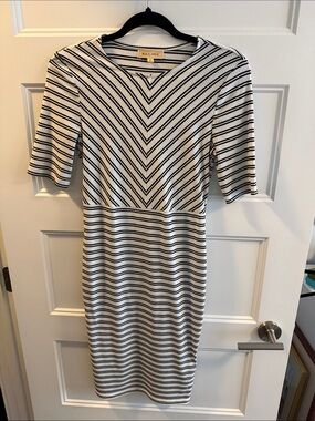 Black Swan White and Black Striped Midi Dress